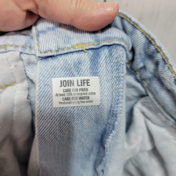 BERSHKA BLUE RIPPED MOM JEANS HIGH WAIST STRAIGHT LEG DISTRESSED Y2K Size US 6. - Picture 10 of 10